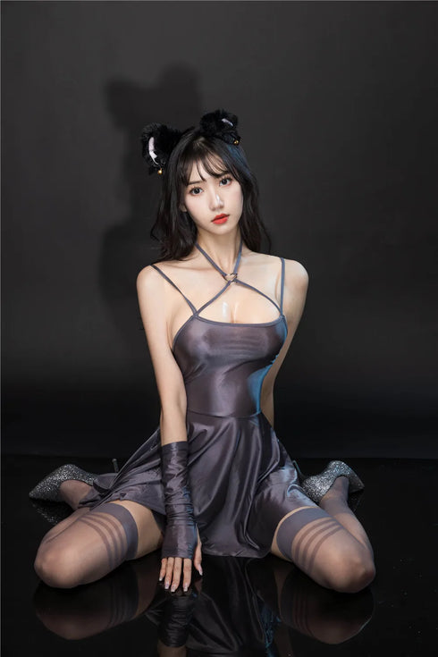 Satin Smooth Backless Pleated Micro Mini Dress for Women